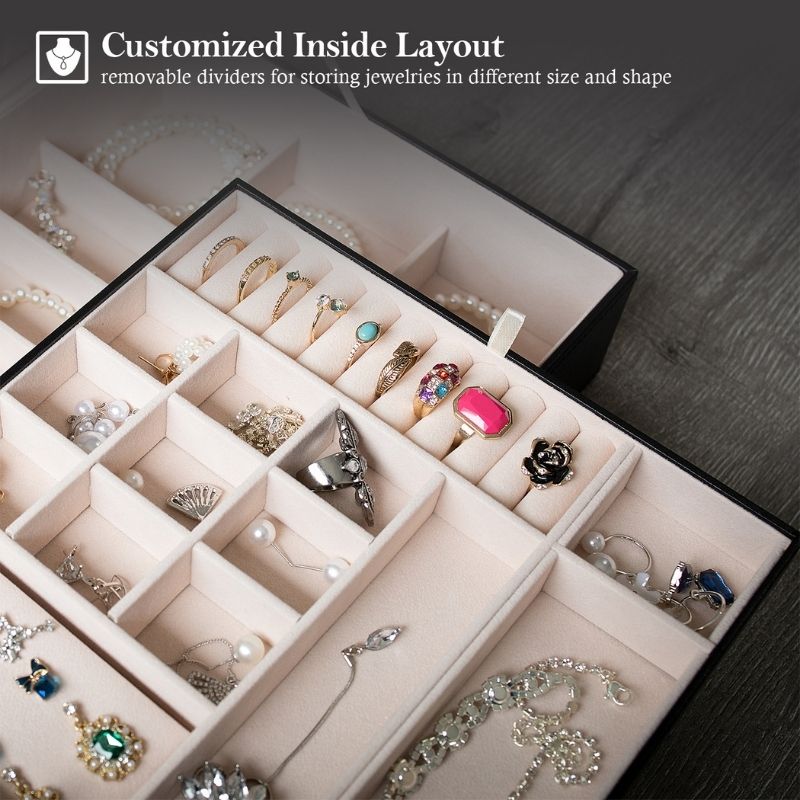 Grande boîte à bijoux en cuir, étui de rangement 