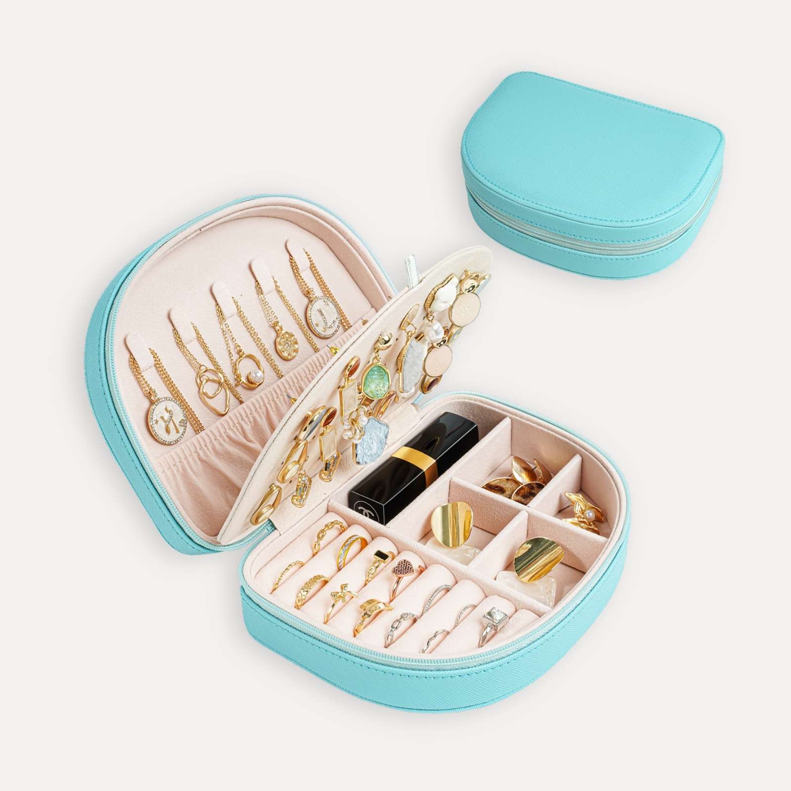Pequeño estuche portátil para joyas con forma de concha marina 