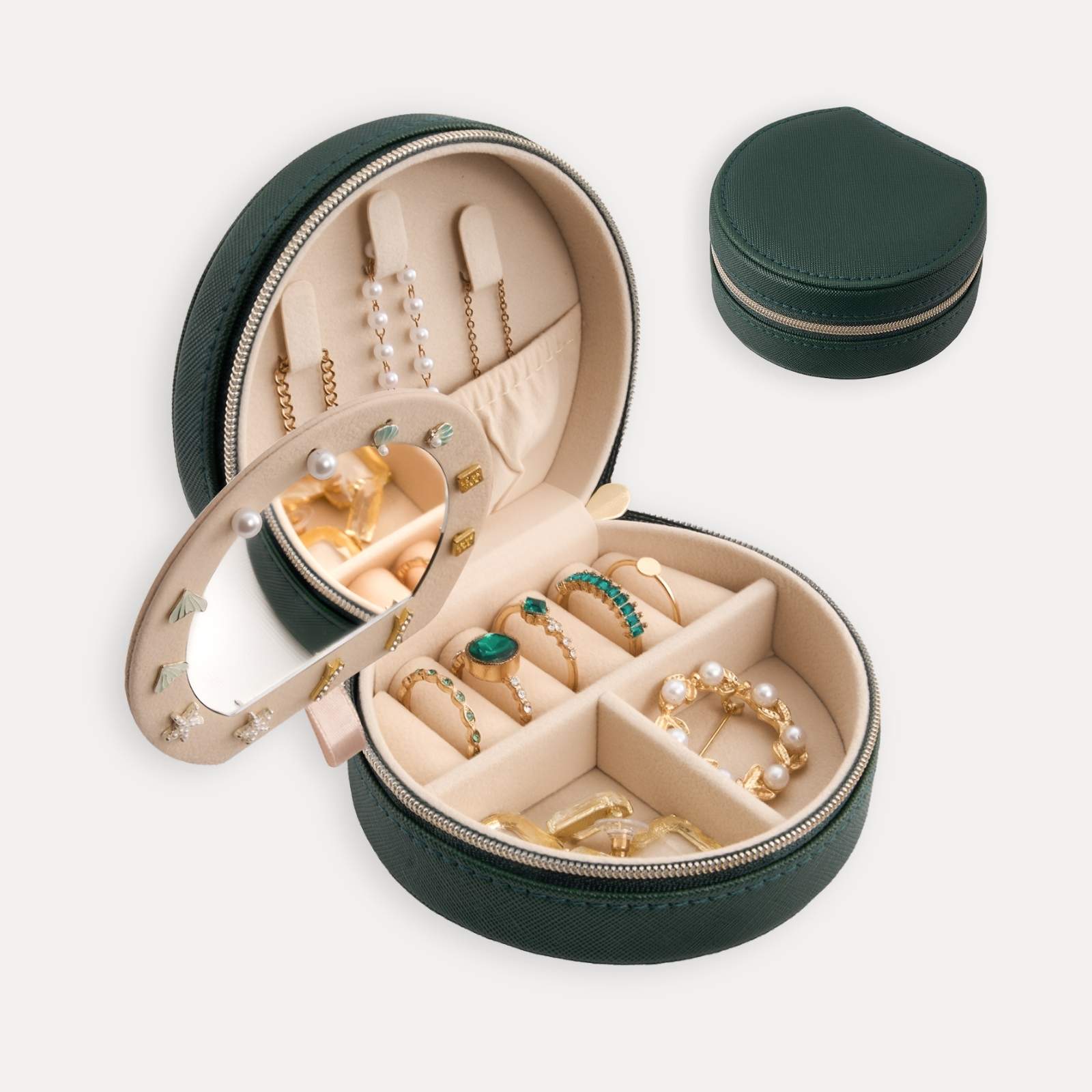 Pequeño estuche portátil para joyas con forma de concha marina 