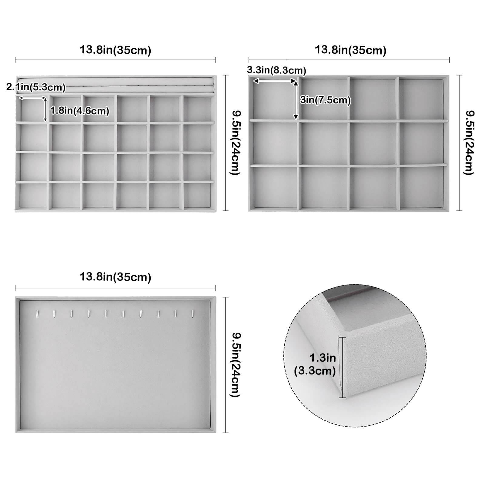 Bandejas organizadoras para joyas para cajón (paquete de 3) 