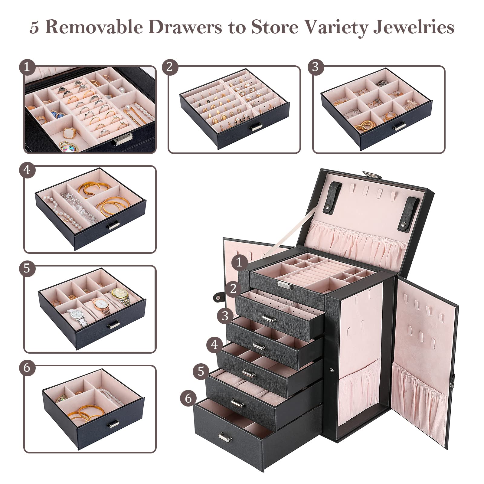 6 Layers Large Jewelry Organizer Box