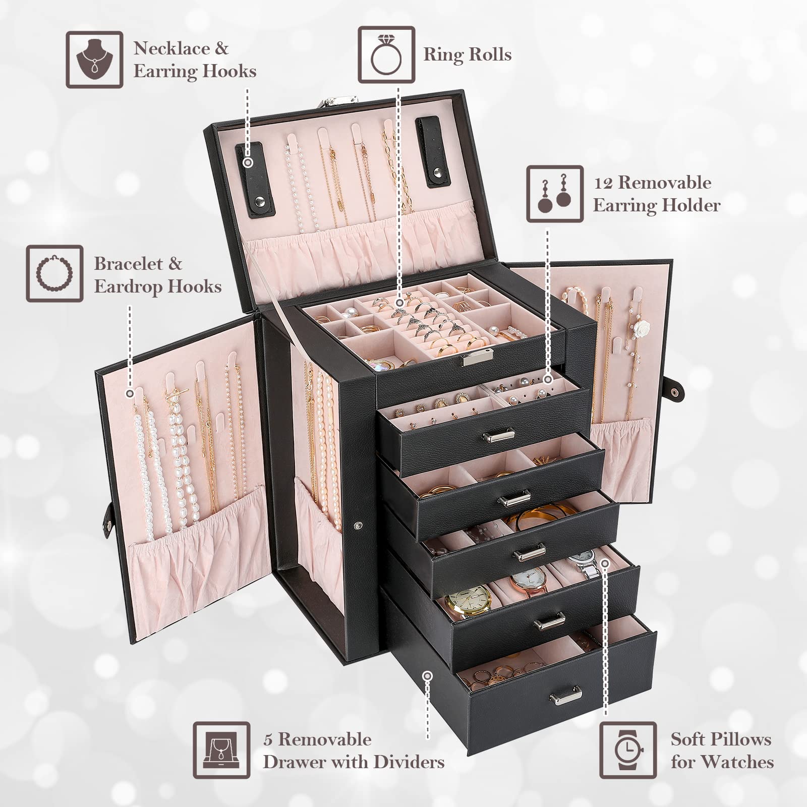 6 Layers Large Jewelry Organizer Box