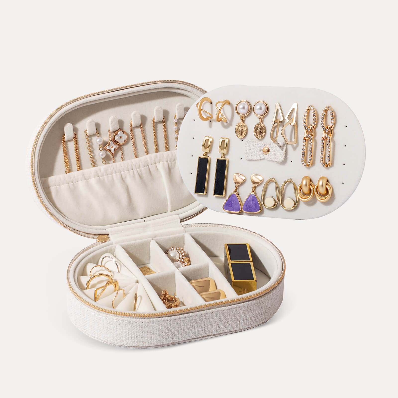 small travel jewelry box beige