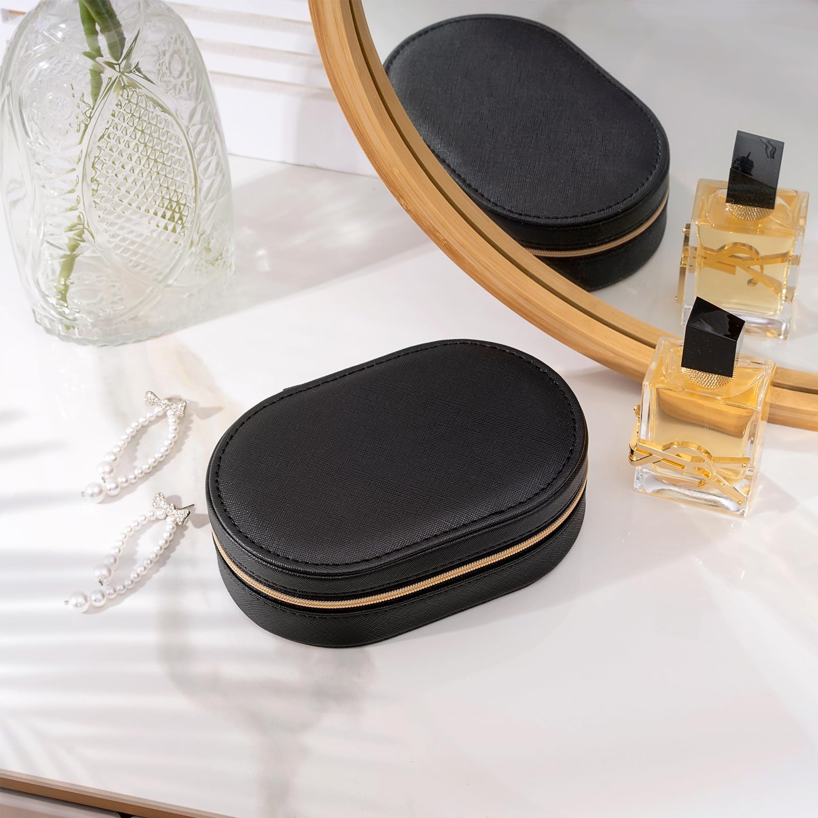 small travel jewelry box beige