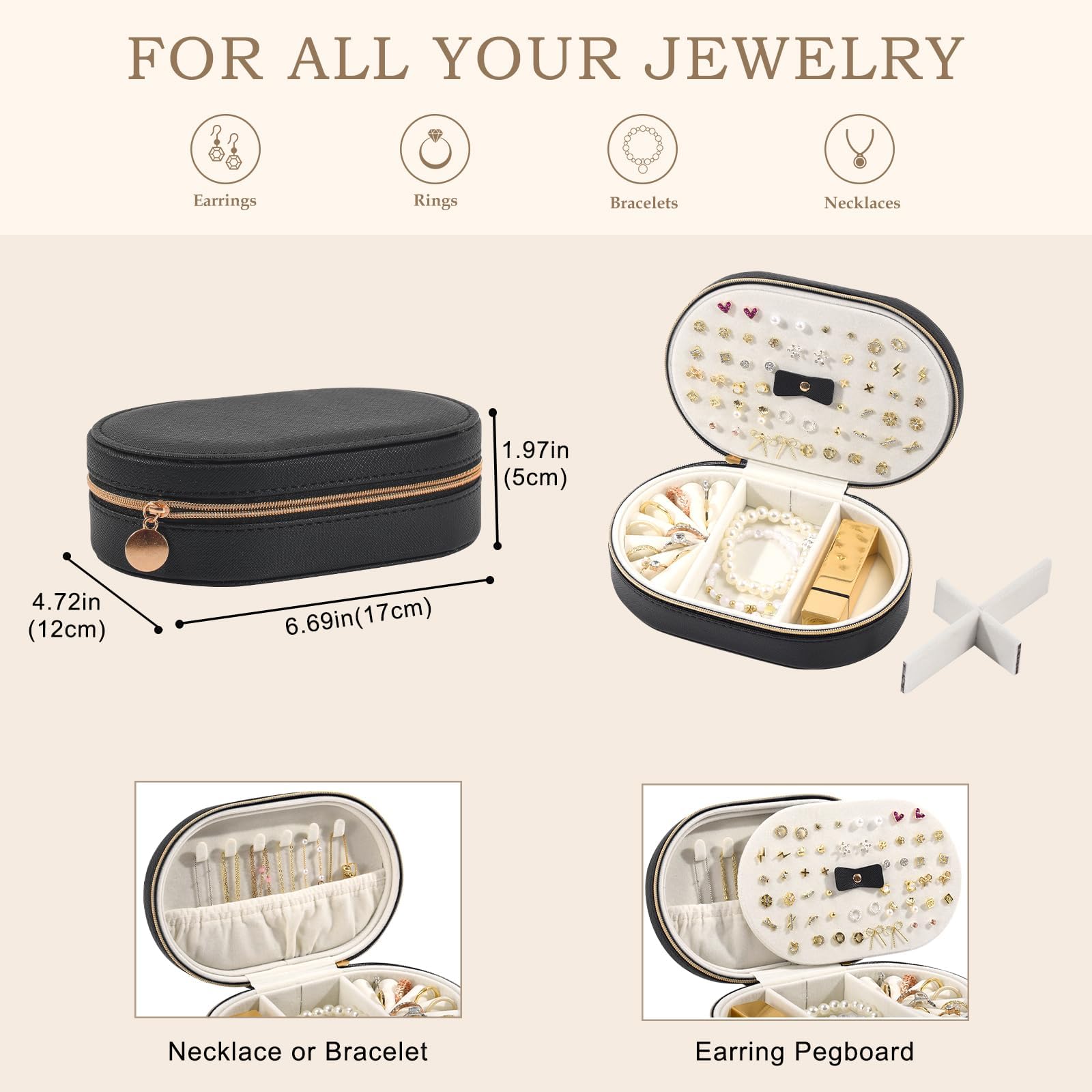 small travel jewelry box beige