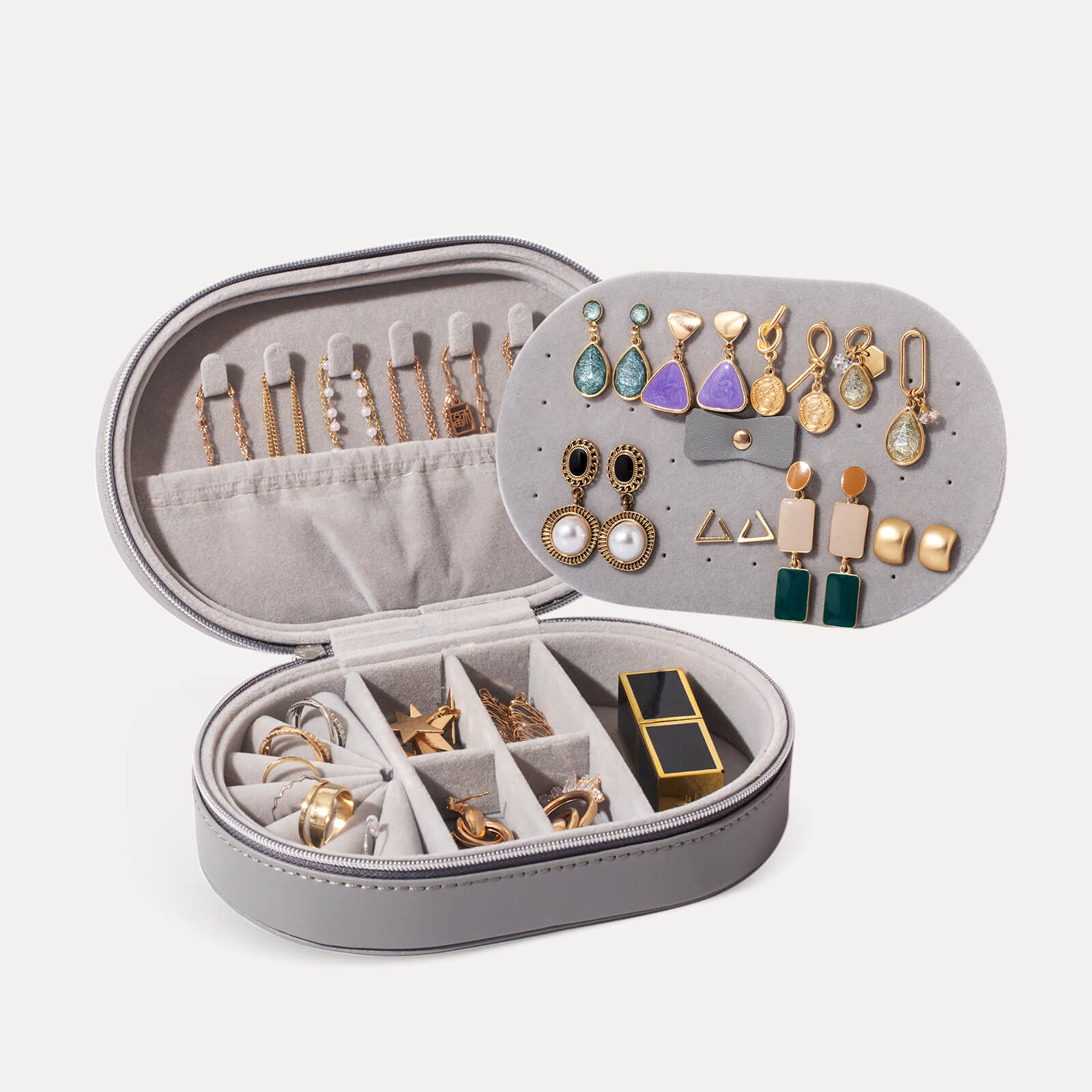 small travel jewelry box grey