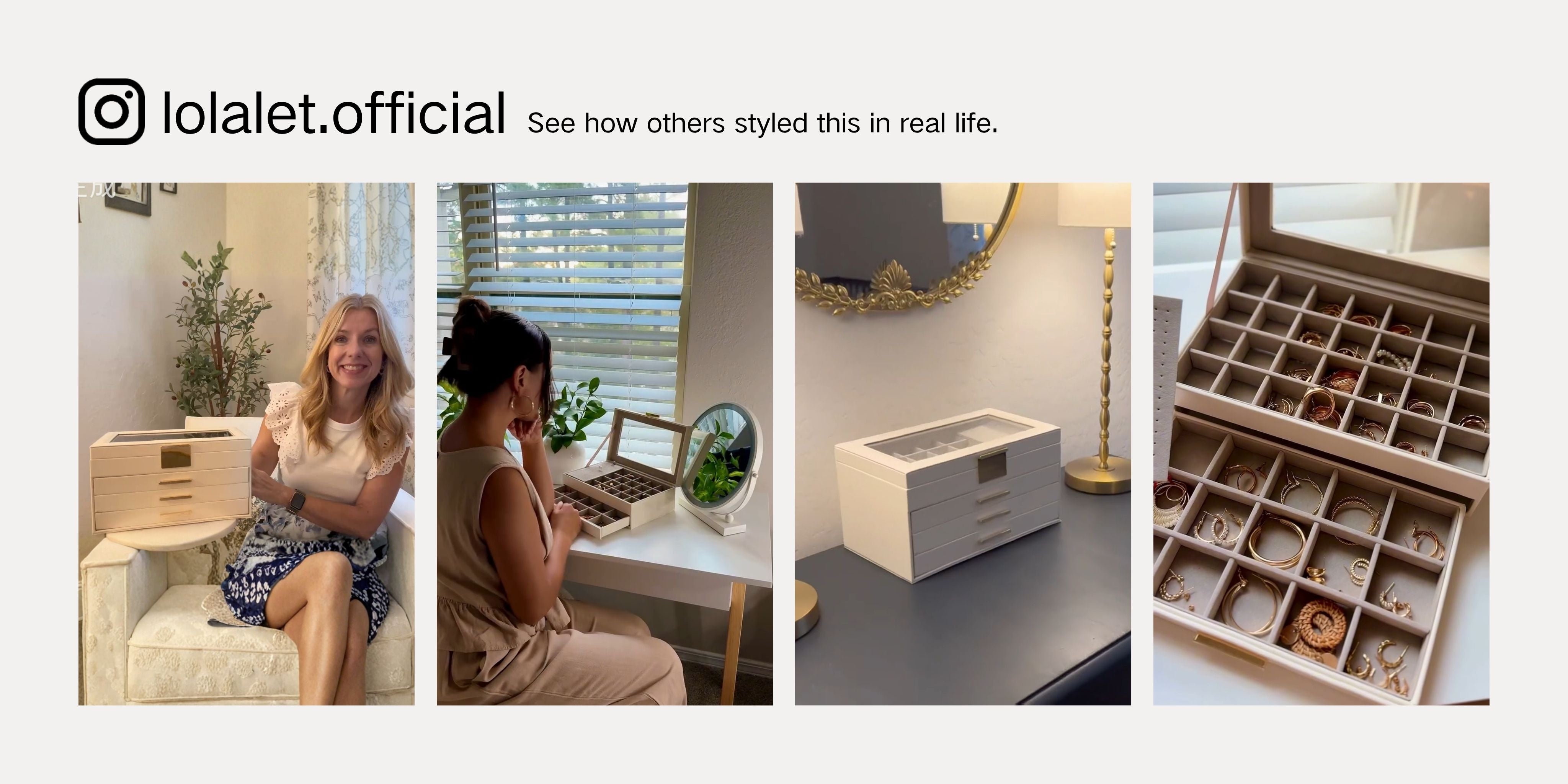 Large Earring Jewelry Box Case with Drawer and Grid