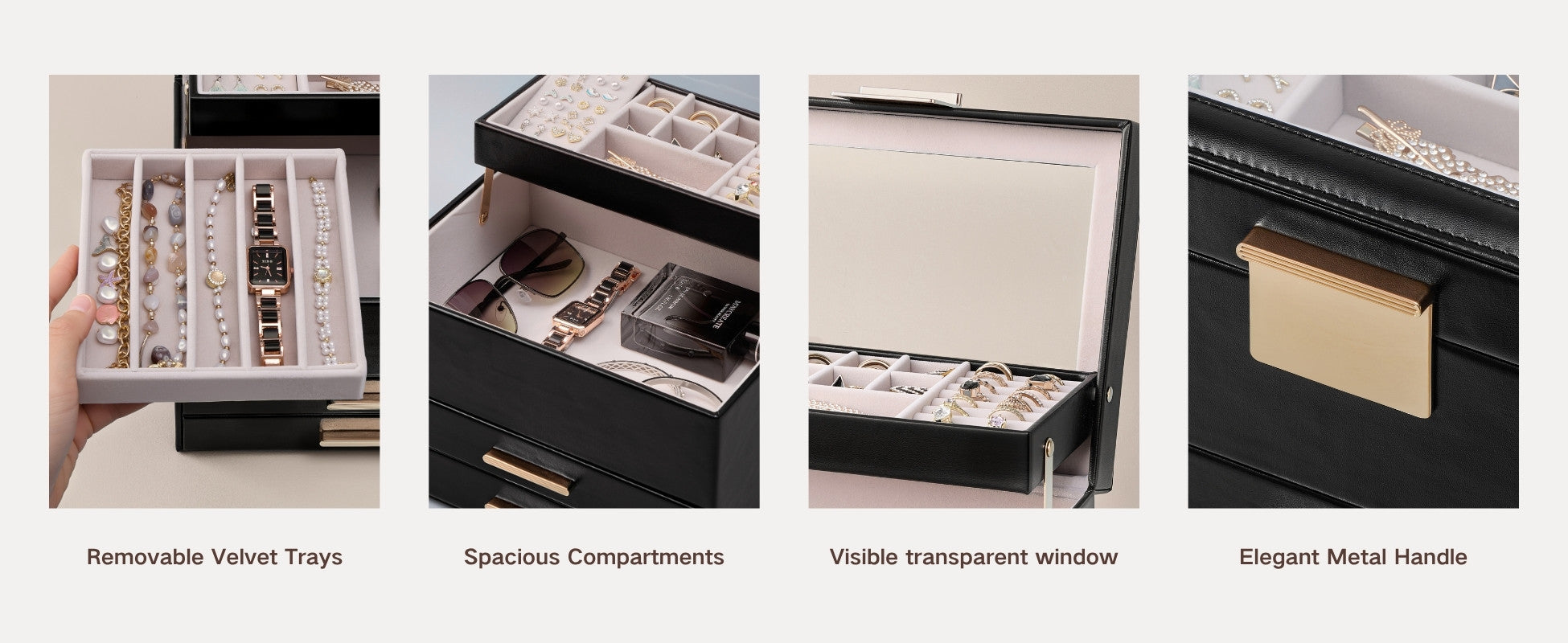 Luxury Jewelry Storage Case with Auto-Lift Tray & Drawers