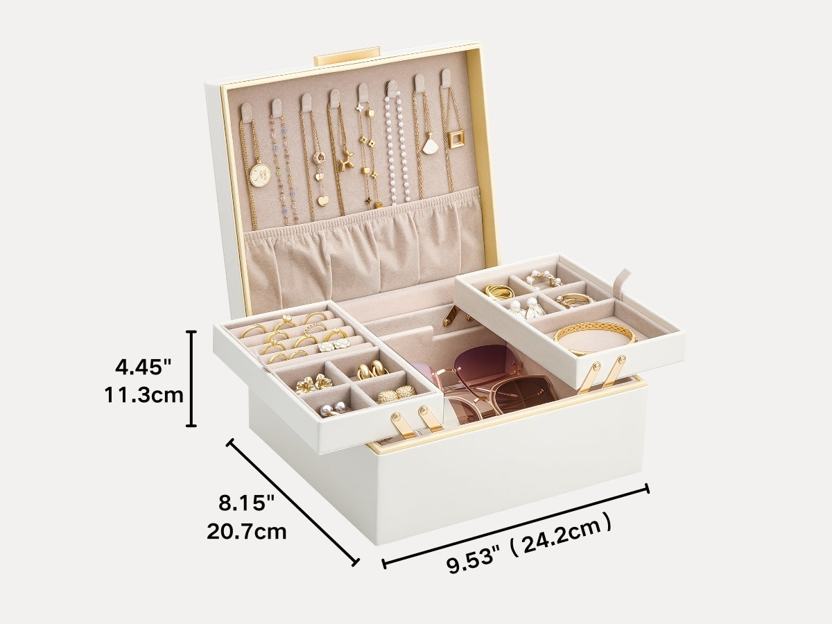Large Jewelry Box Organizer with Two Foldable & Expandable Trays