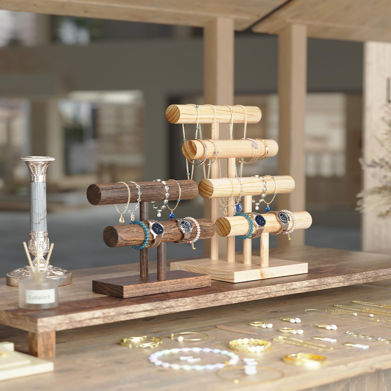 T-bar Wooden Bracelet Stand for Retail