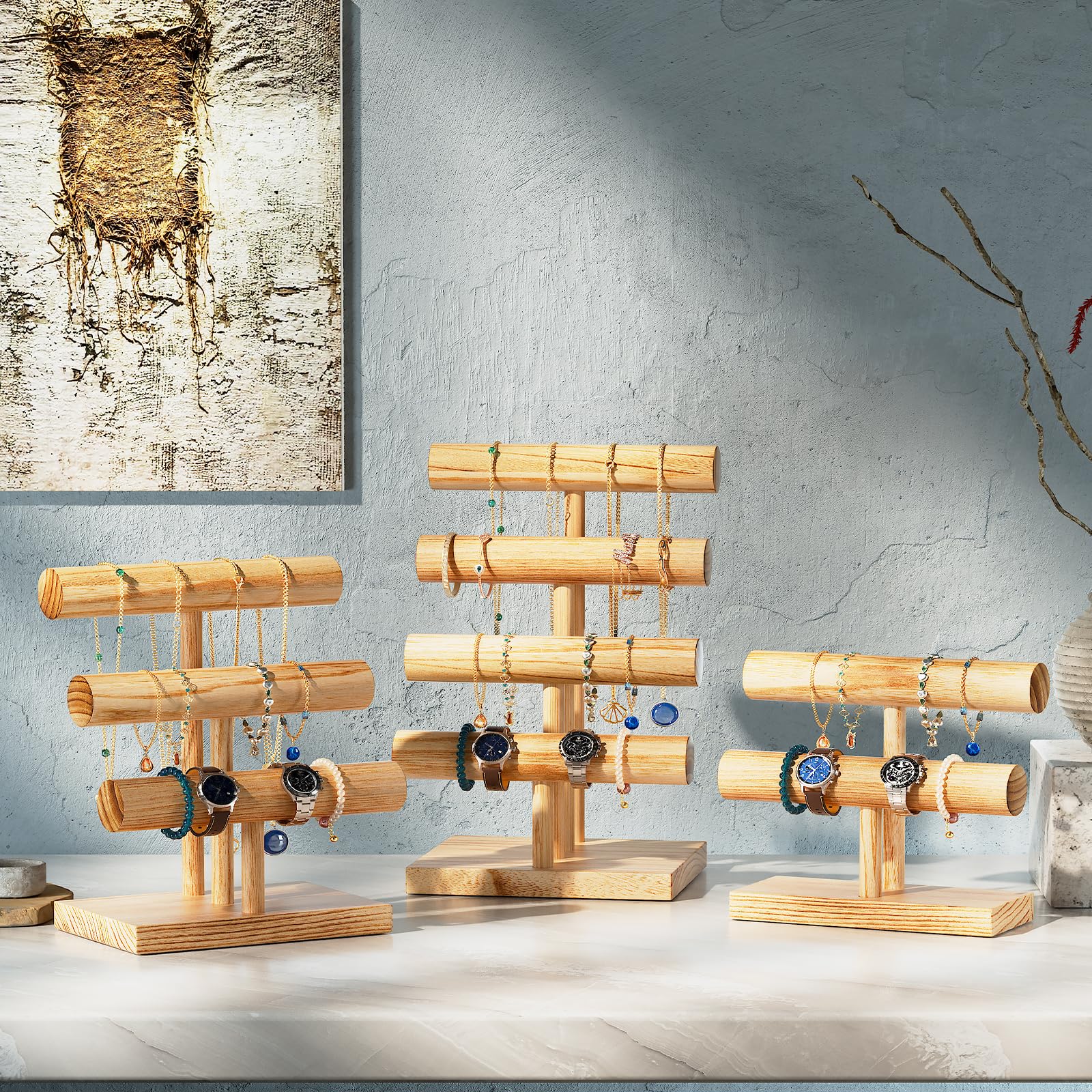 T-bar Wooden Bracelet Stand for Retail