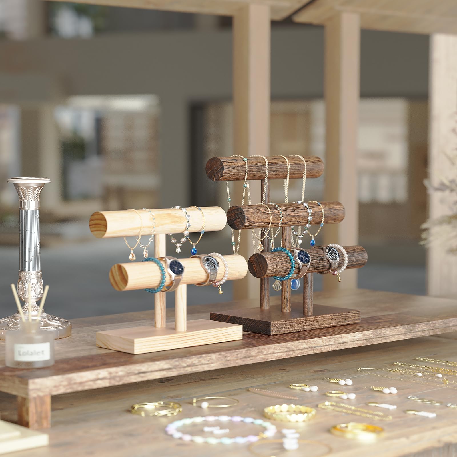 T-bar Wooden Bracelet Stand for Retail