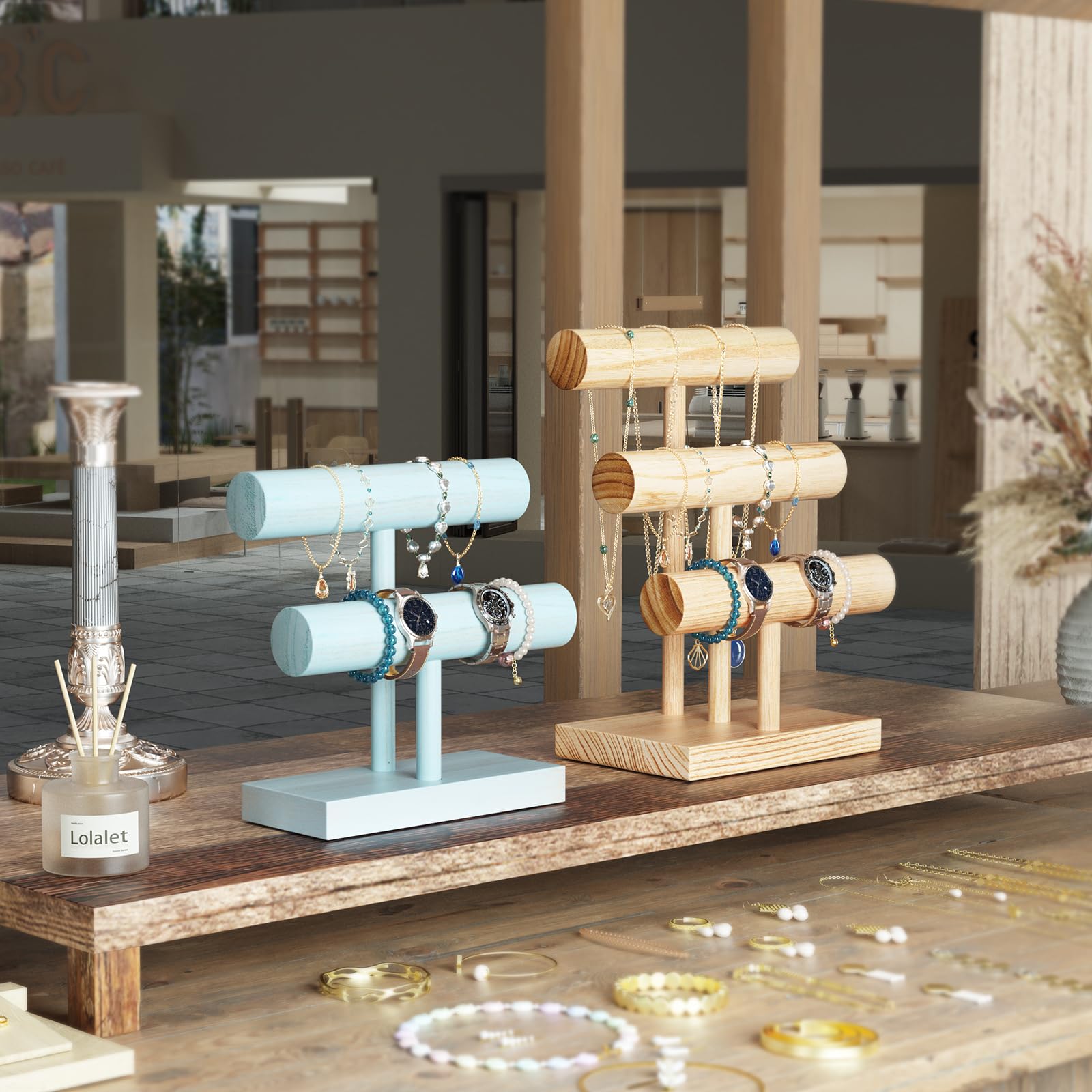 T-bar Wooden Bracelet Stand for Retail