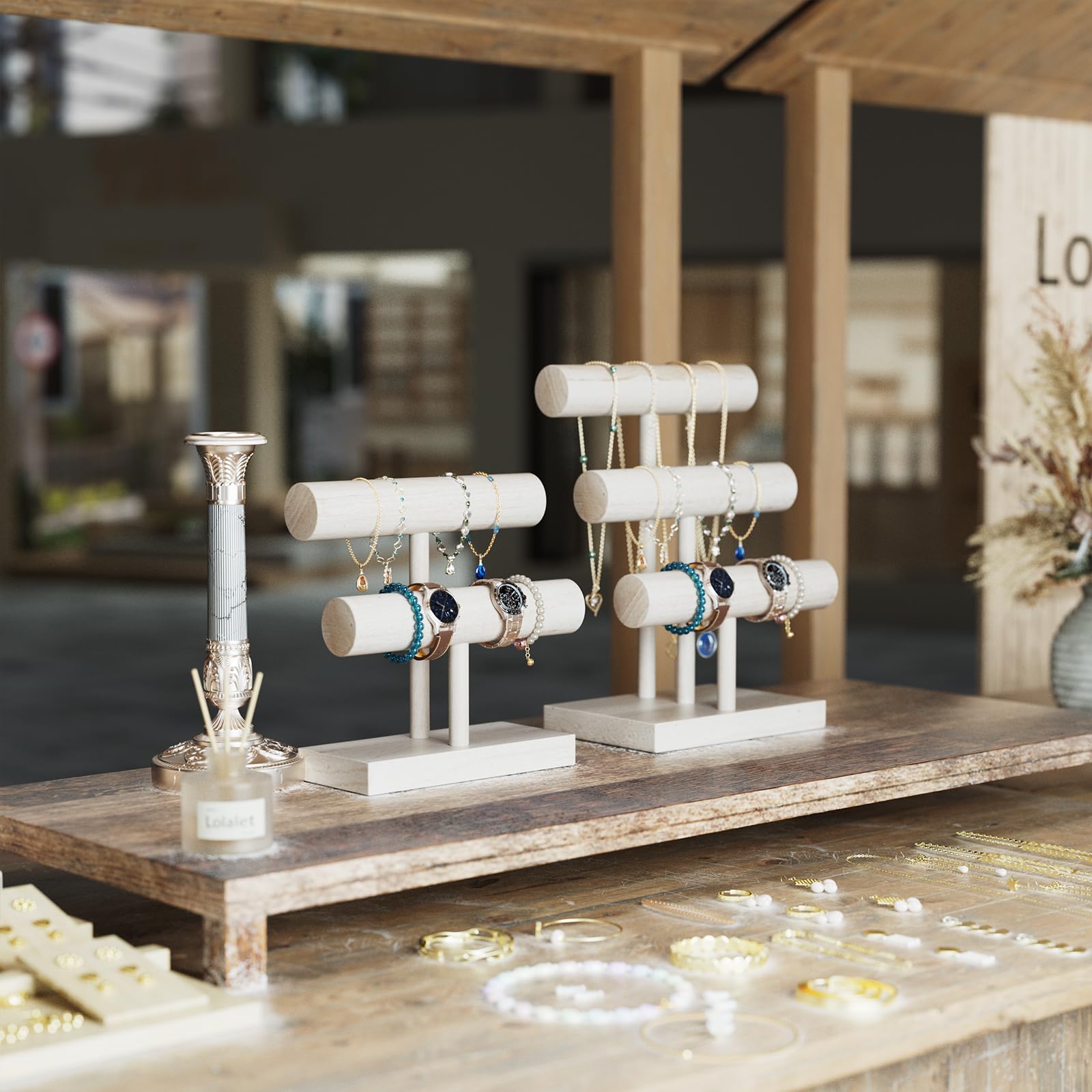 T-bar Wooden Bracelet Stand for Retail