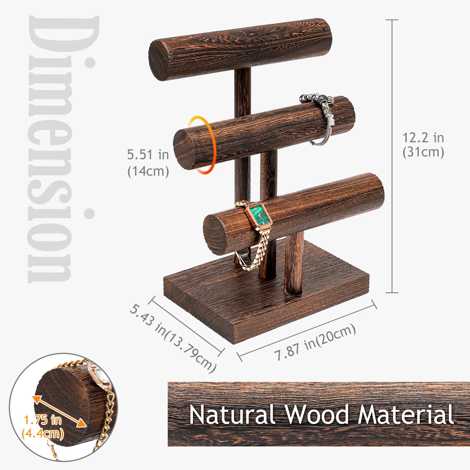 T-bar Wooden Bracelet Stand for Retail