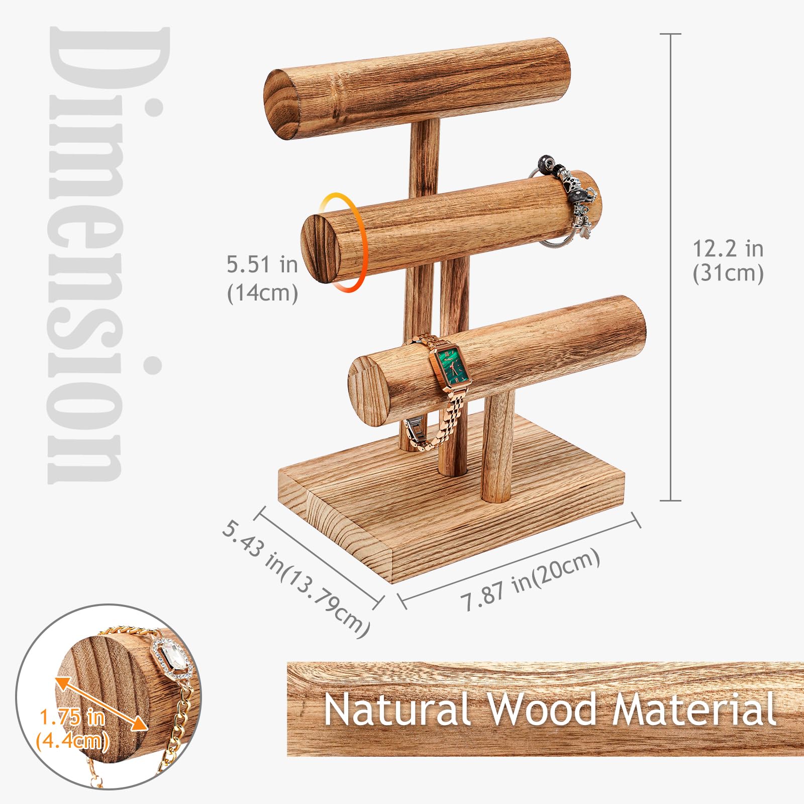 T-bar Wooden Bracelet Stand for Retail