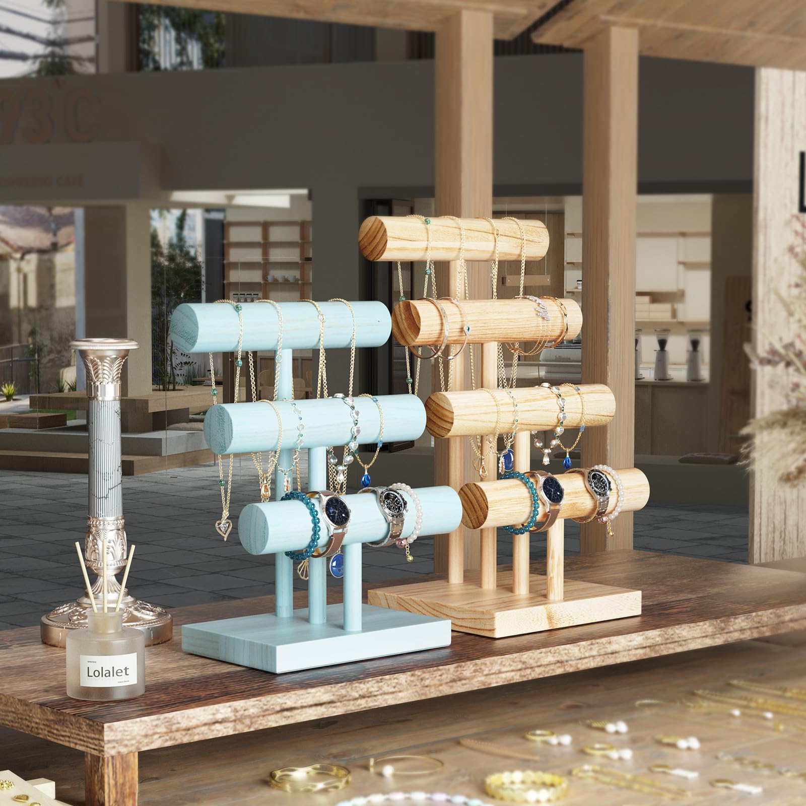 T-bar Wooden Bracelet Stand for Retail