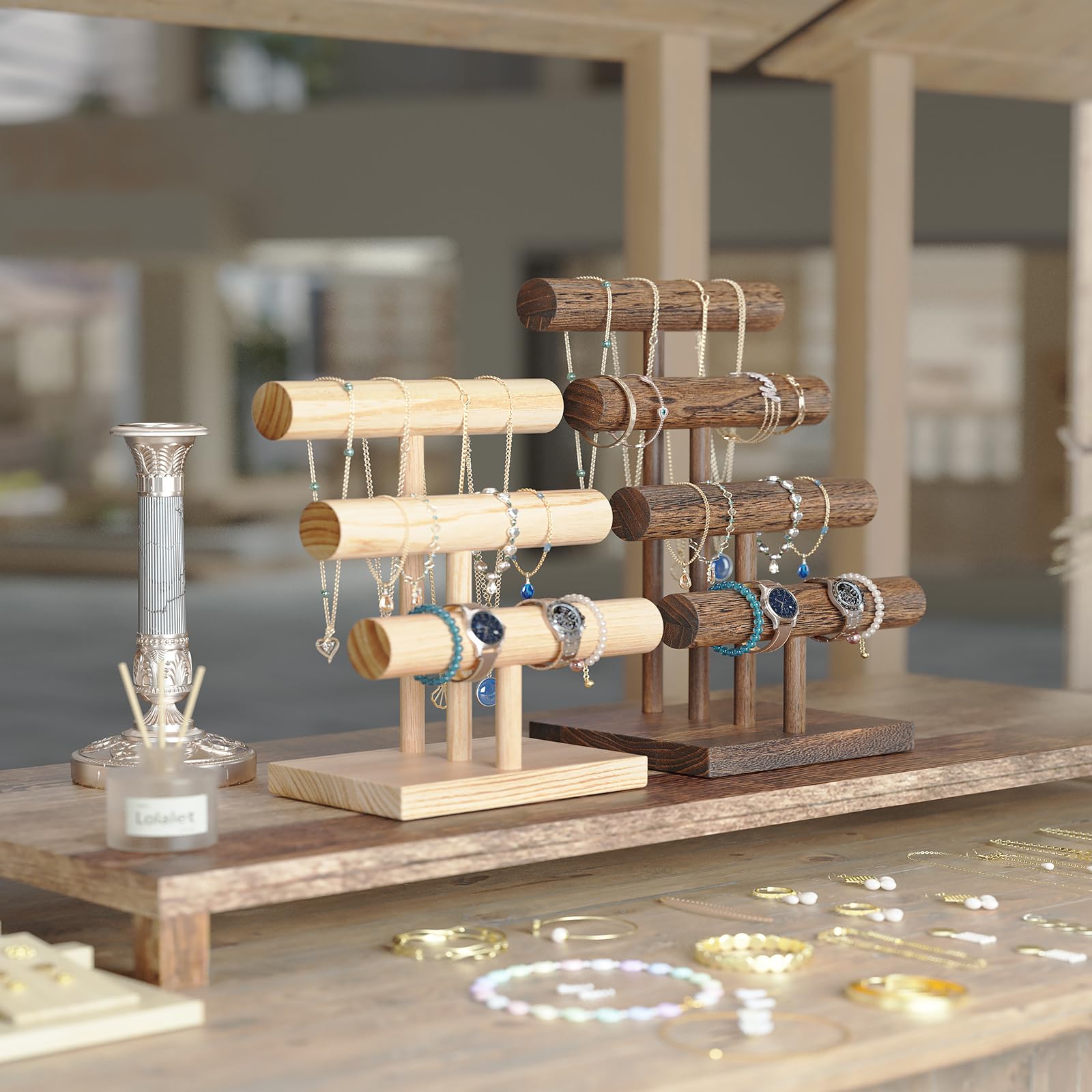 T-bar Wooden Bracelet Stand for Retail