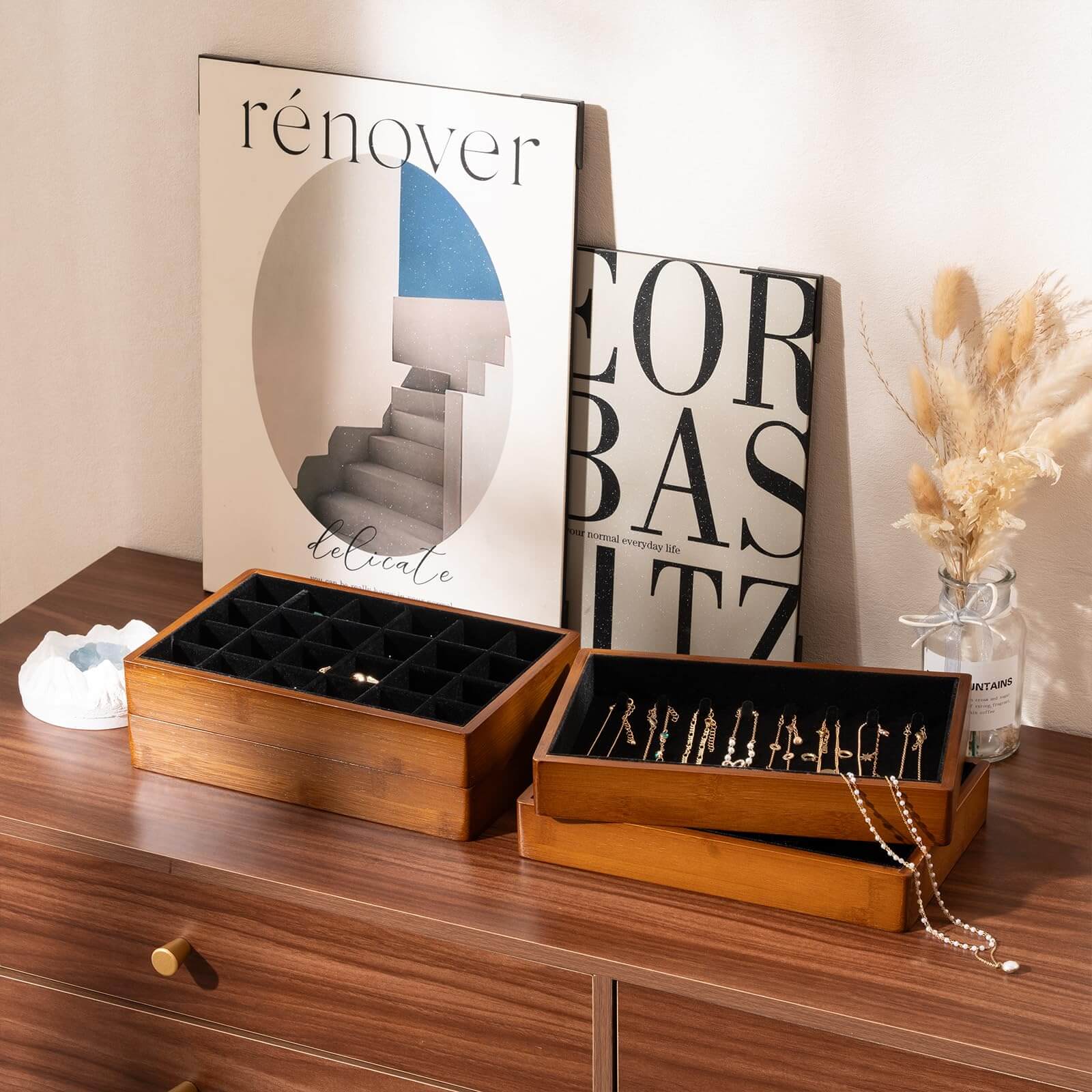 Bamboo Stackable Jewelry Organizer Tray