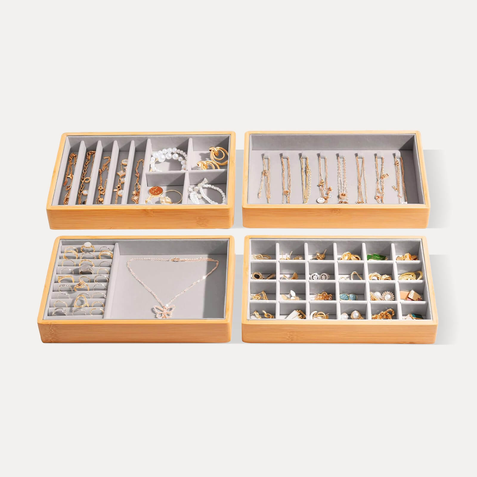 Bamboo Stackable Jewelry Organizer Tray (4 Pcs)