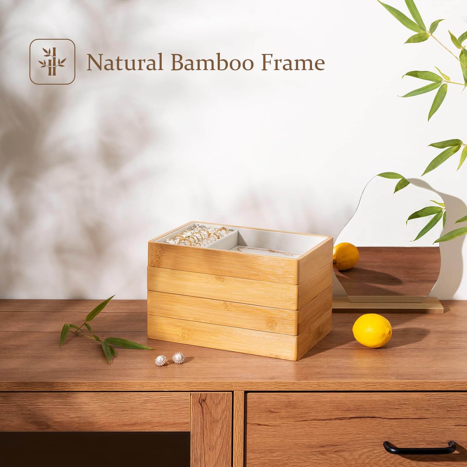 Bamboo Stackable Jewelry Organizer Tray