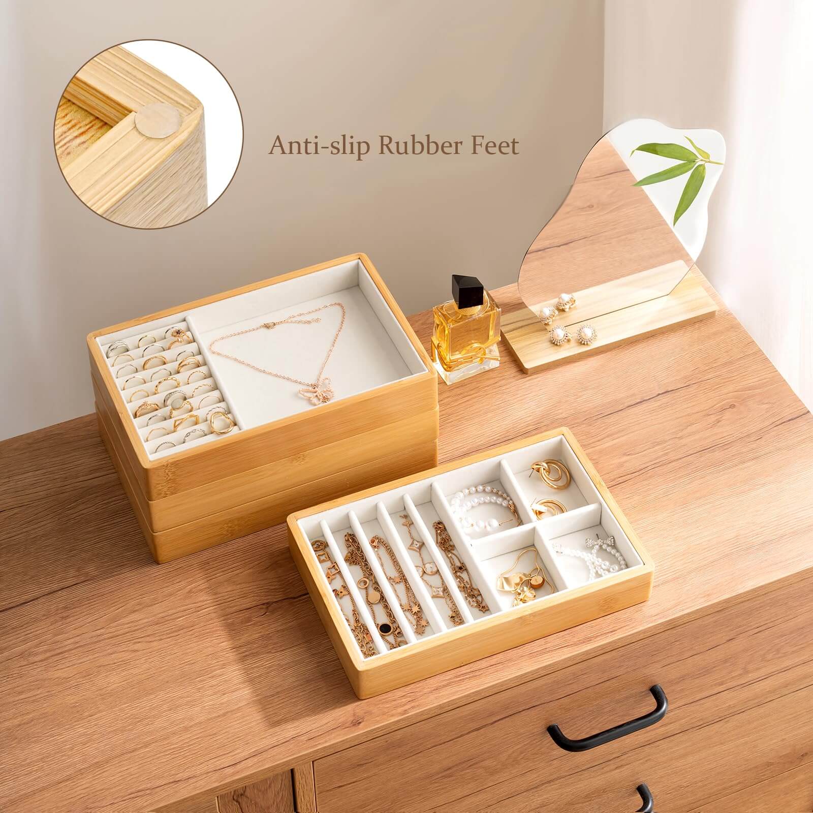 Bamboo Stackable Jewelry Organizer Tray
