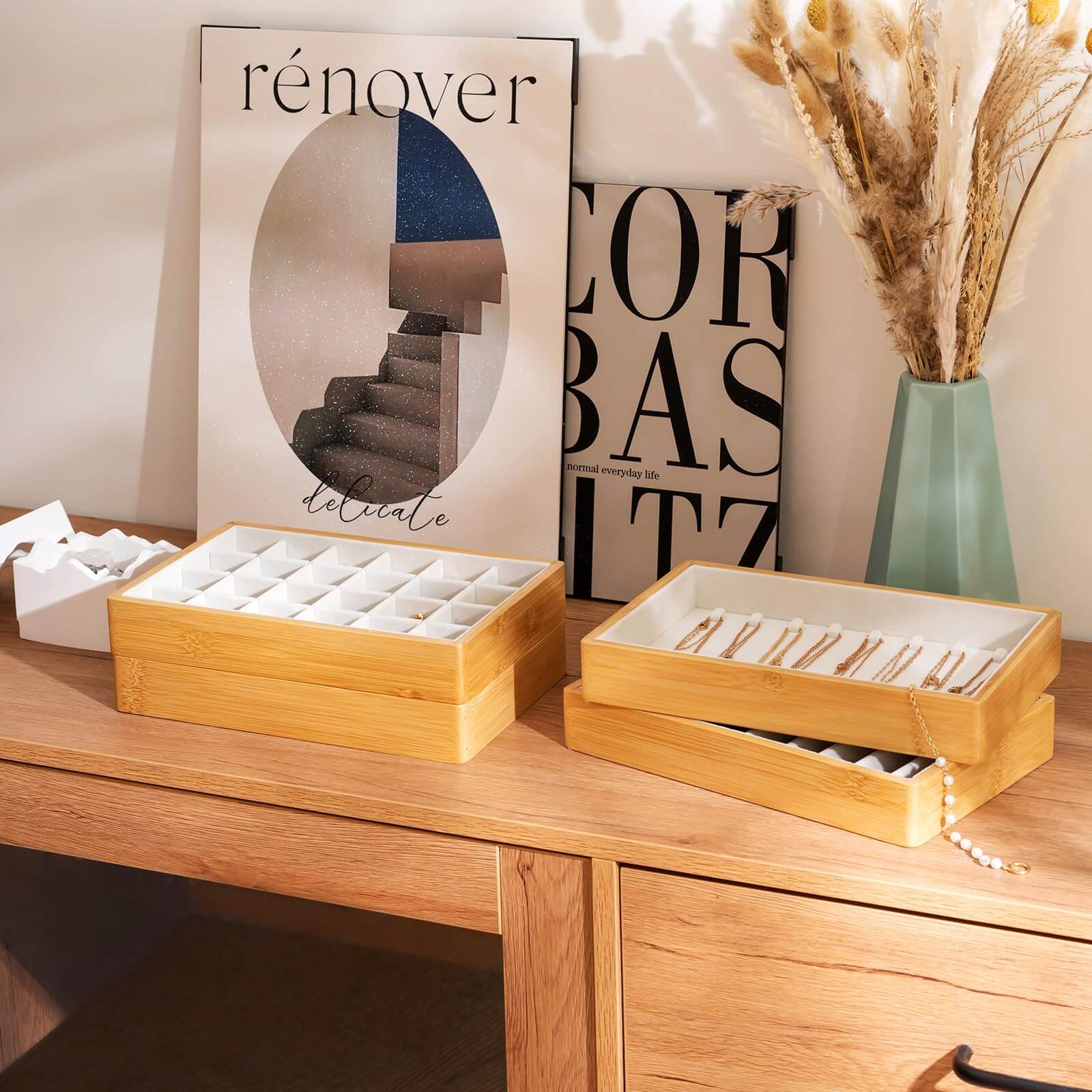 Bamboo Stackable Jewelry Organizer Tray