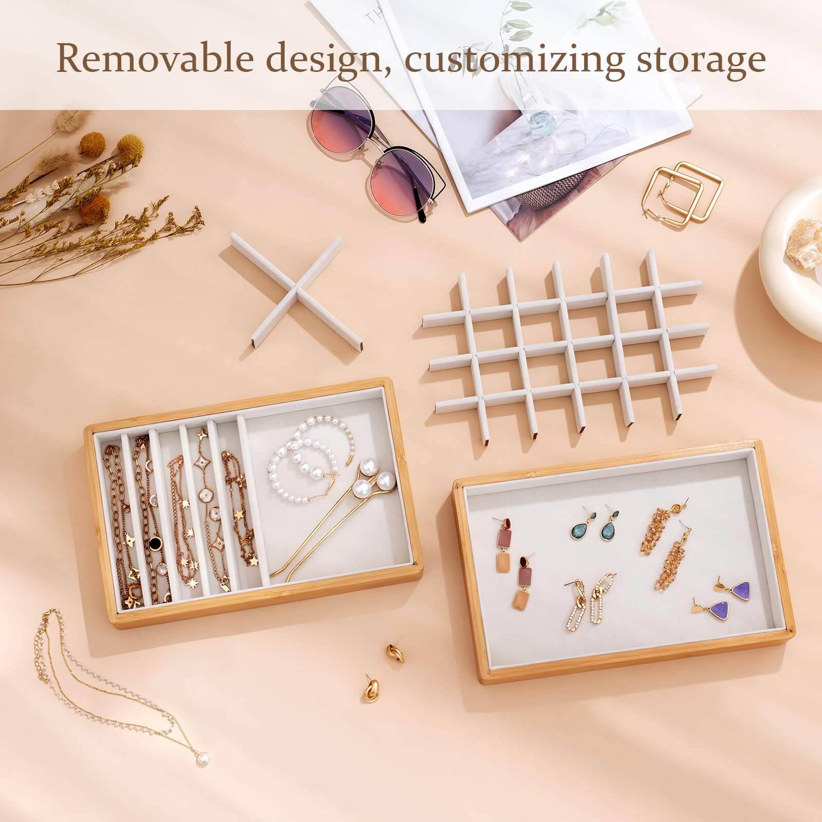 Bamboo Stackable Jewelry Organizer Tray