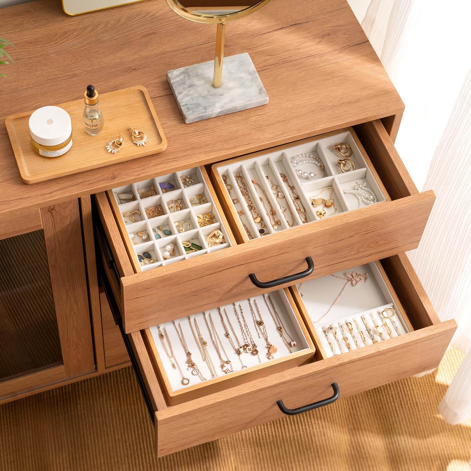 Bamboo Stackable Jewelry Organizer Tray