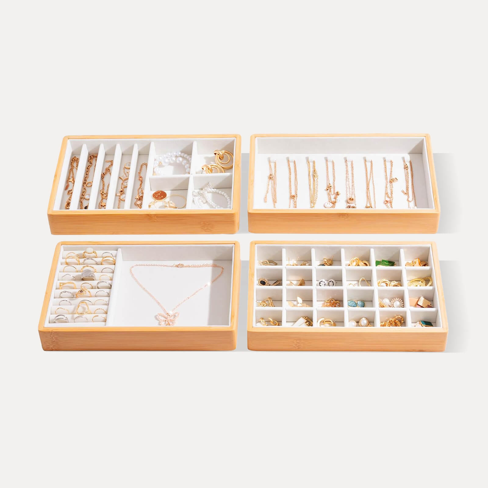 Bamboo Stackable Jewelry Organizer Tray (4 Pcs)