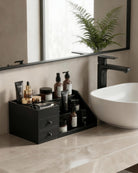 3-Tier Elevated Wood Perfume Storage Display Shelf with Drawers