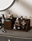 3-Tier Elevated Wood Perfume Storage Display Shelf with Drawers