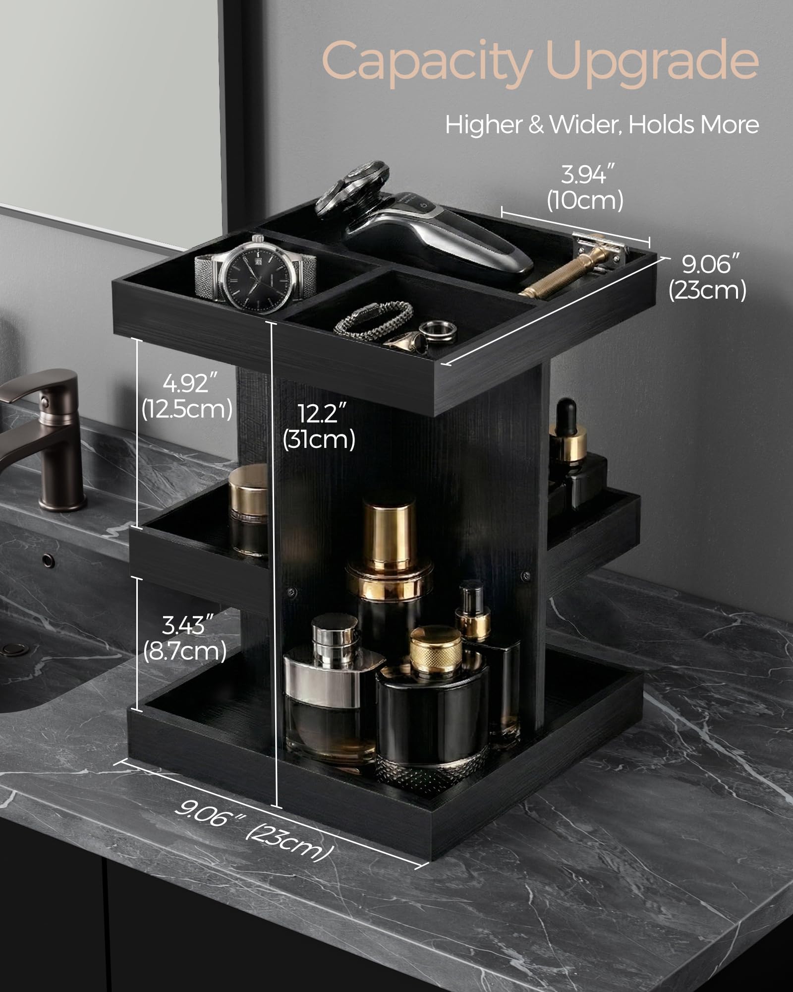 3-Tier 360° Rotating Wooden Organizer