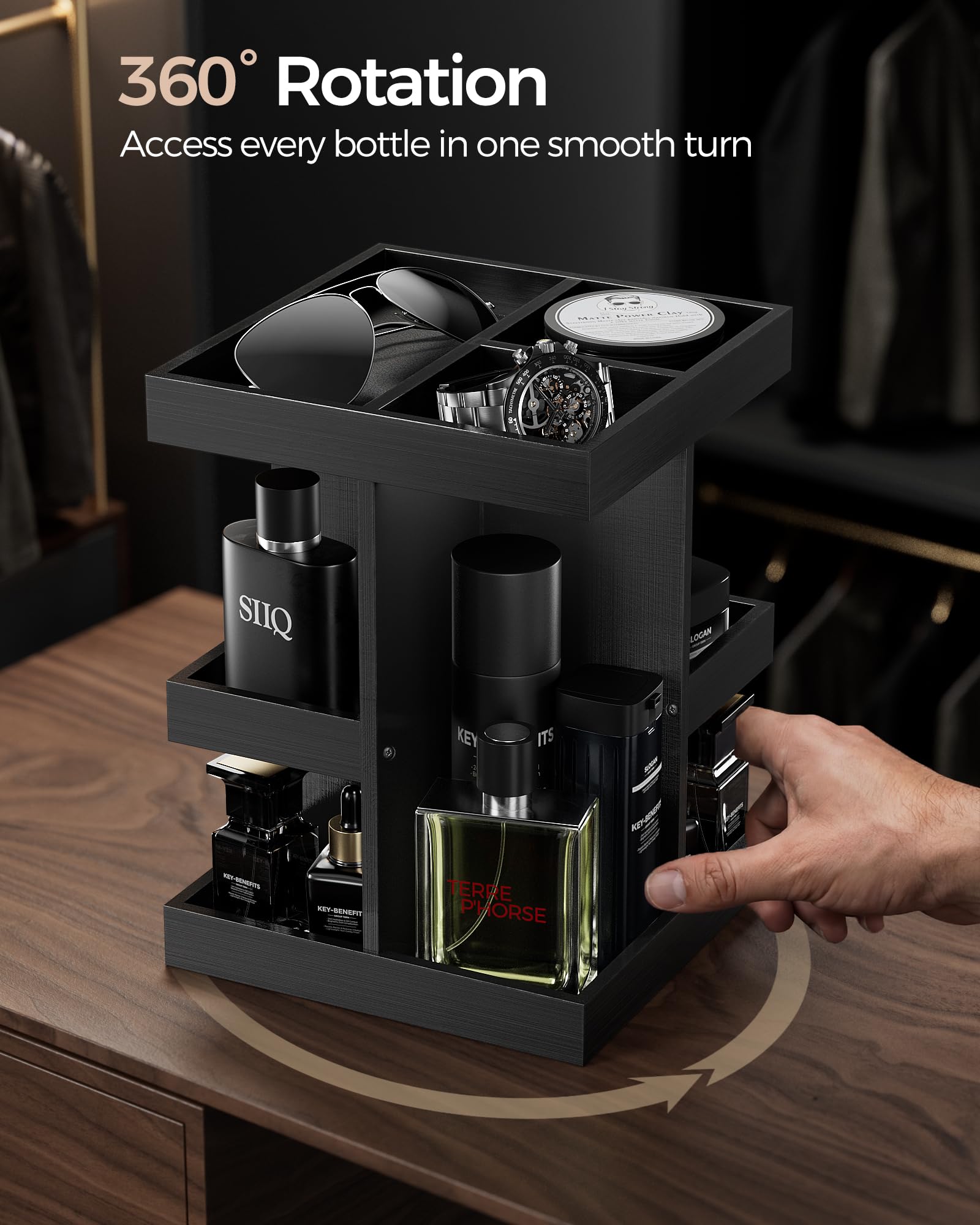 3-Tier 360° Rotating Wooden Organizer