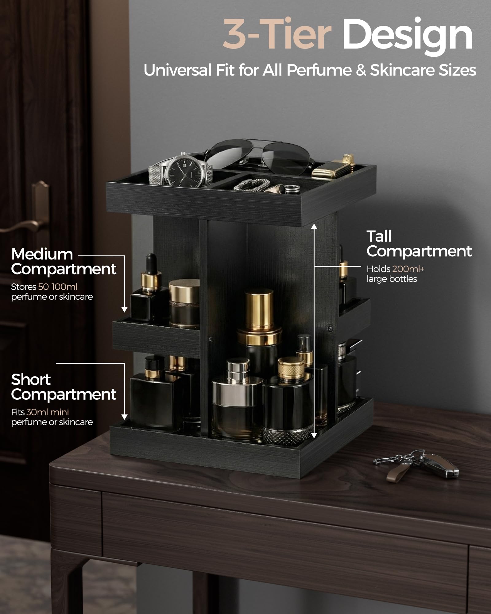 3-Tier 360° Rotating Wooden Organizer