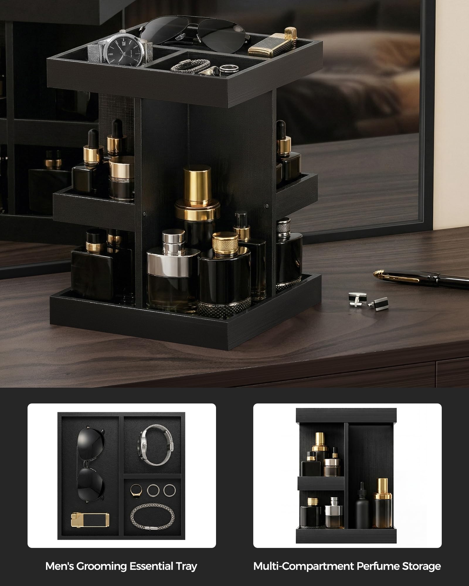 3-Tier 360° Rotating Wooden Organizer