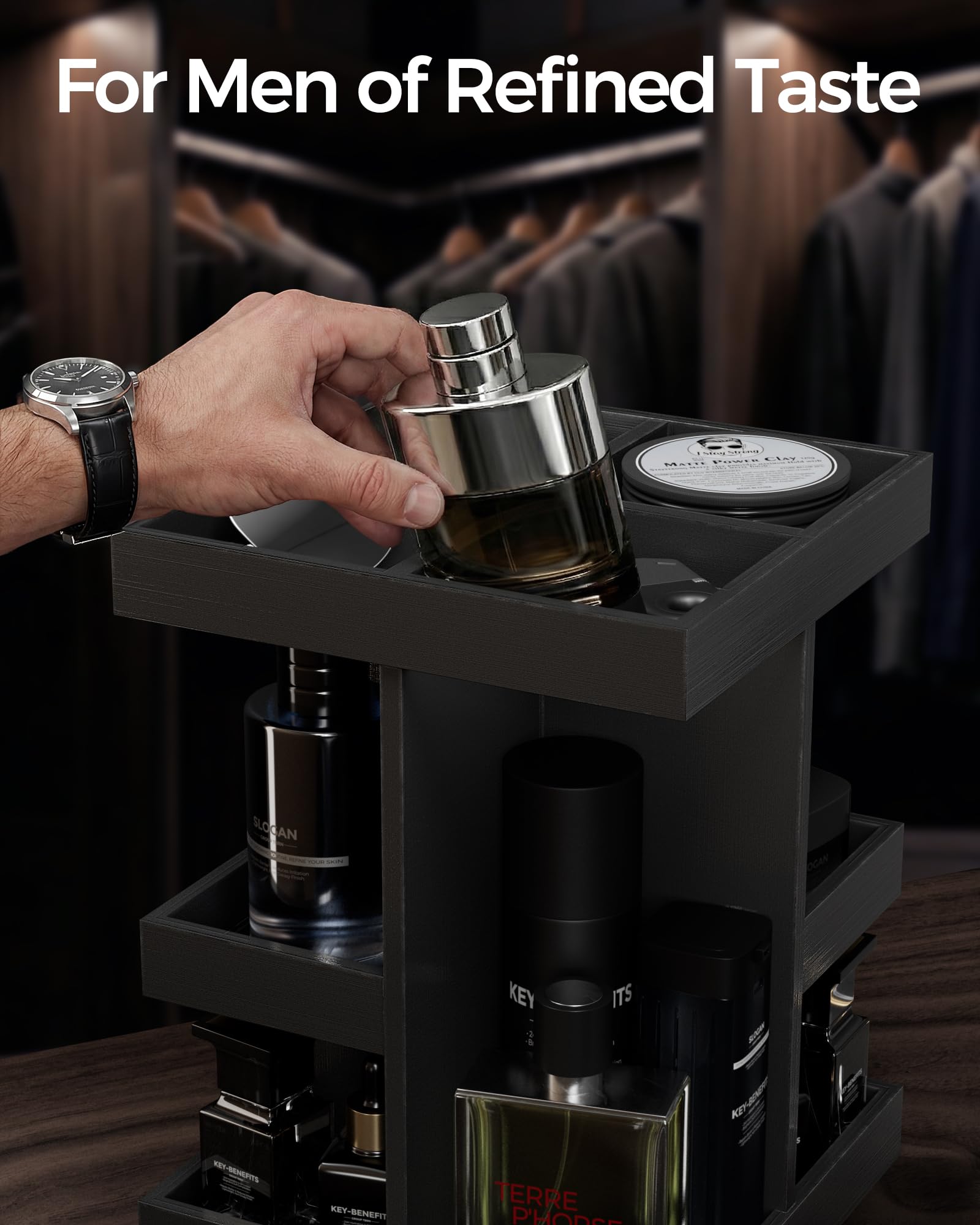 3-Tier 360° Rotating Wooden Organizer