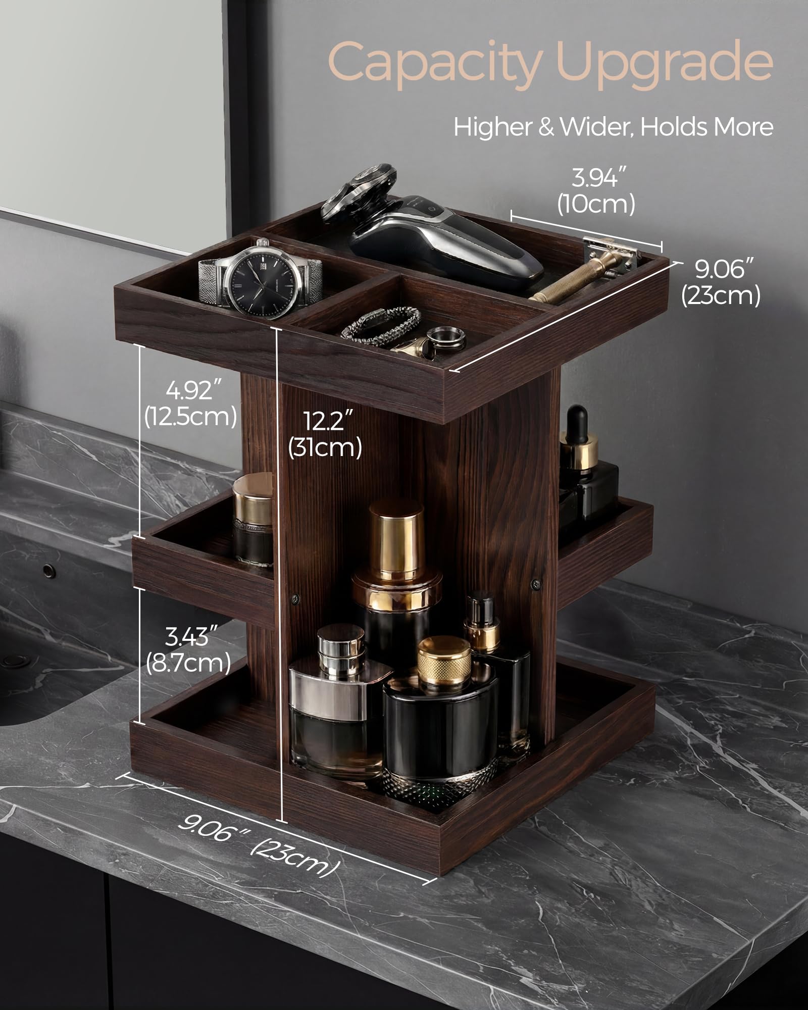 3-Tier 360° Rotating Wooden Organizer
