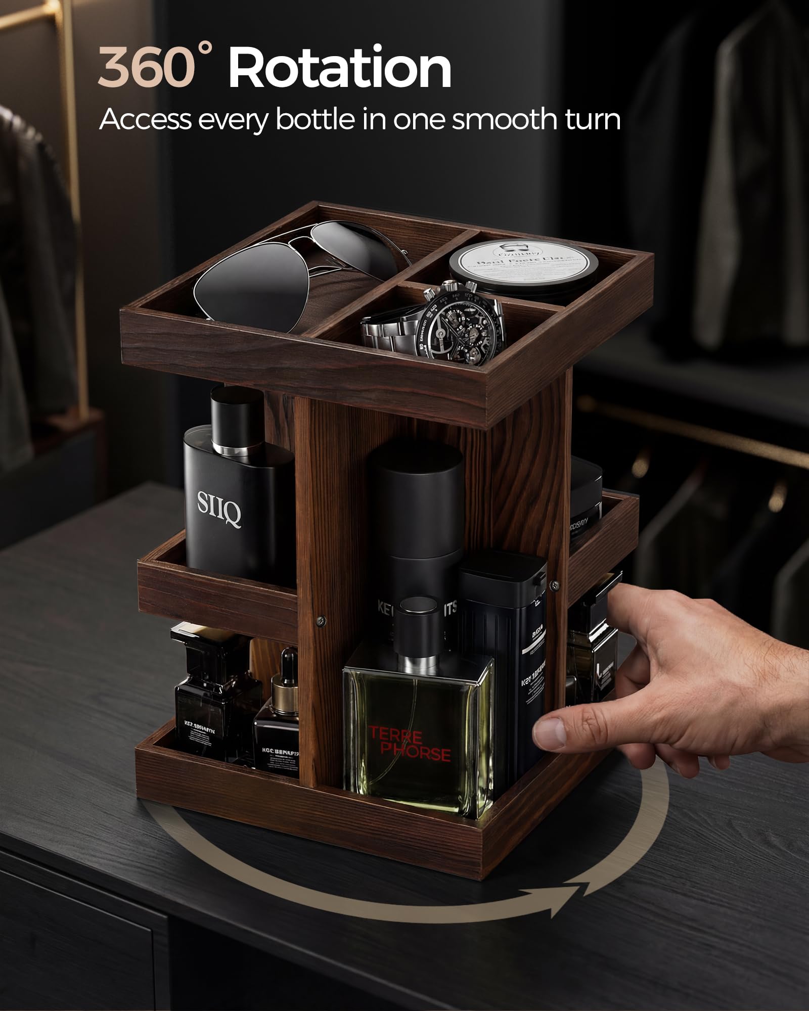 3-Tier 360° Rotating Wooden Organizer