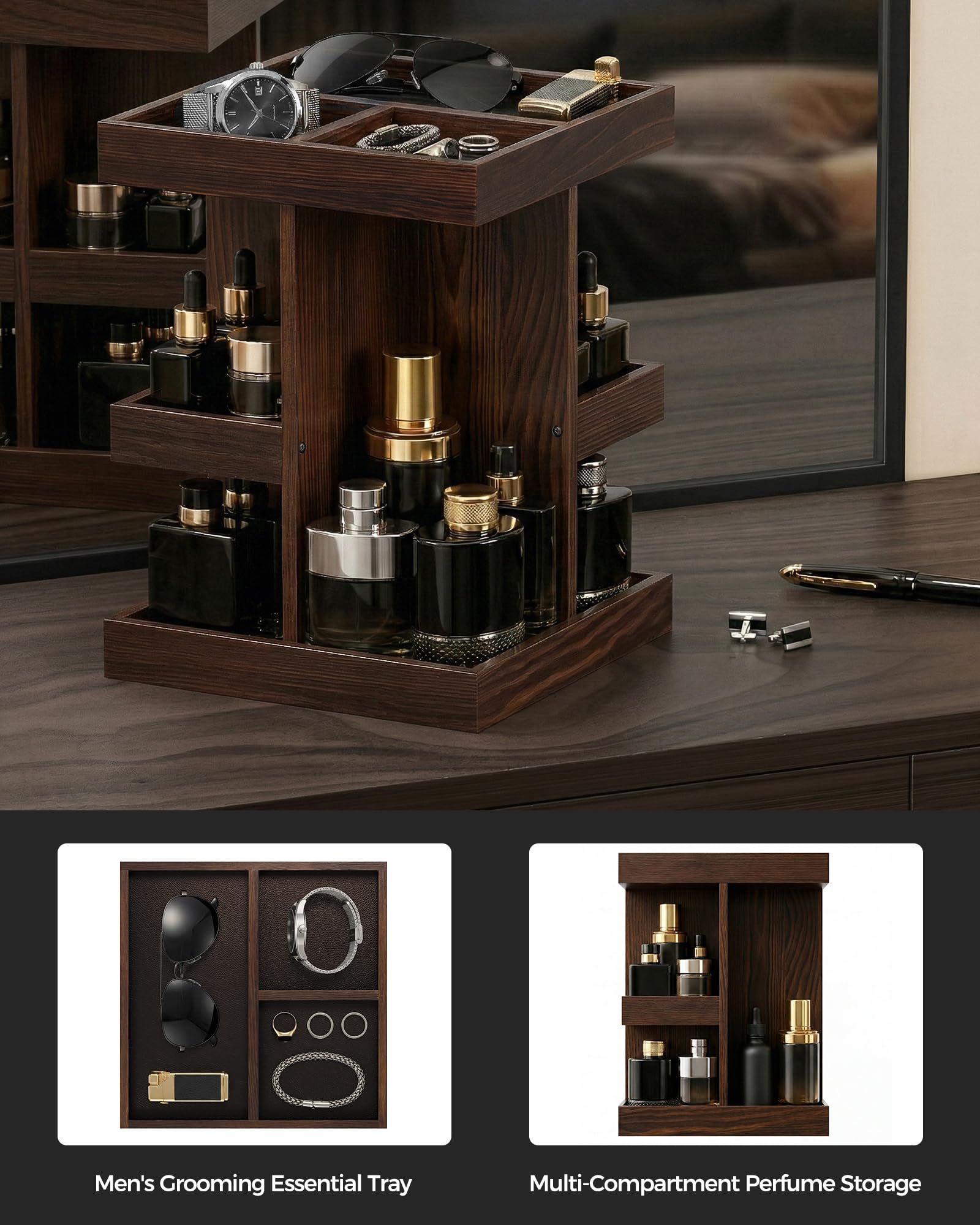 3-Tier 360° Rotating Wooden Organizer