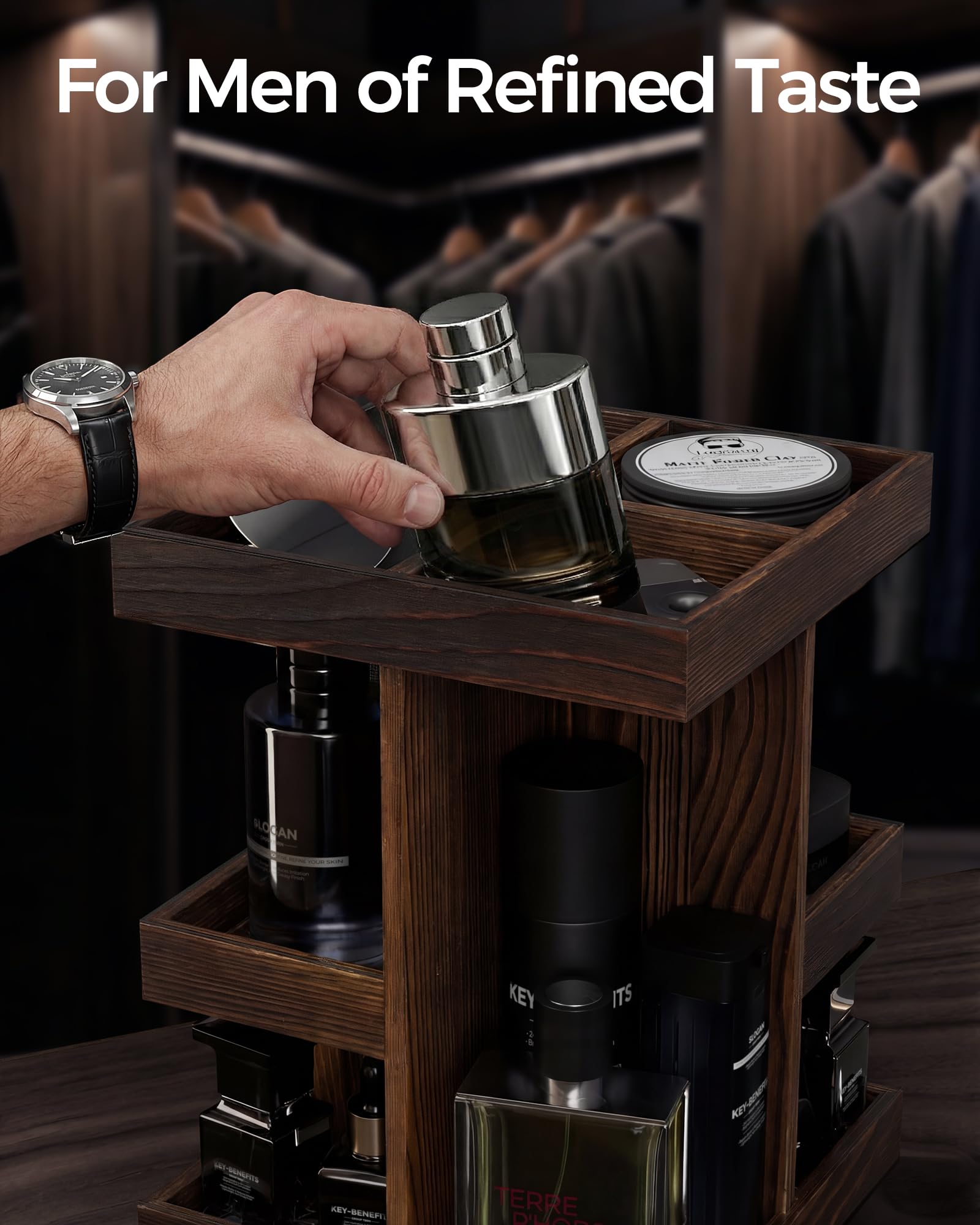 3-Tier 360° Rotating Wooden Organizer