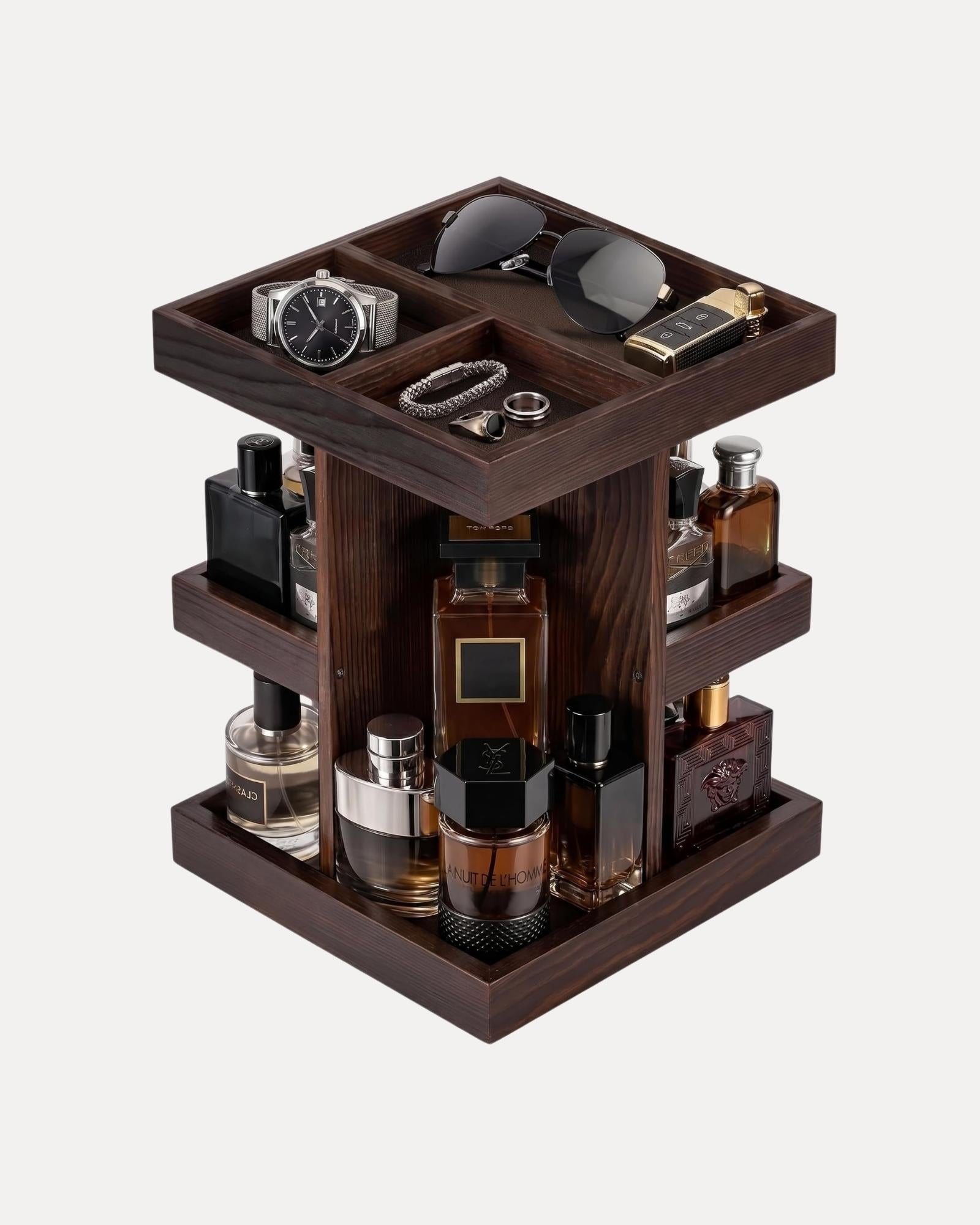 3-Tier 360° Rotating Wooden Organizer