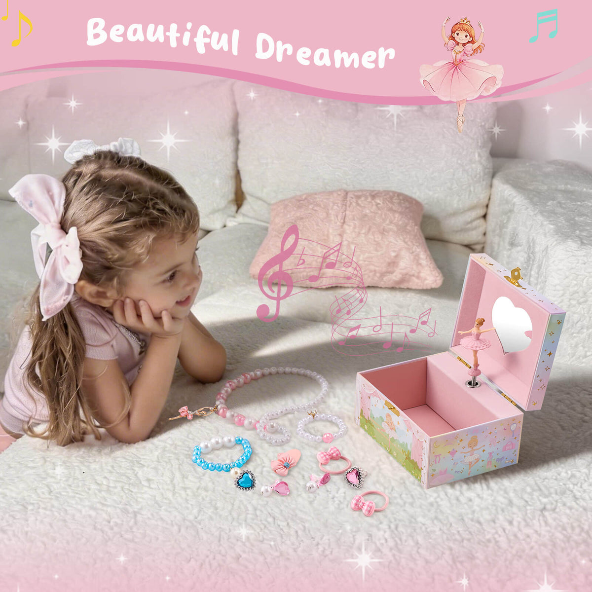 Ballerina musical jewelry box for girls with optional jewelry set - side view
